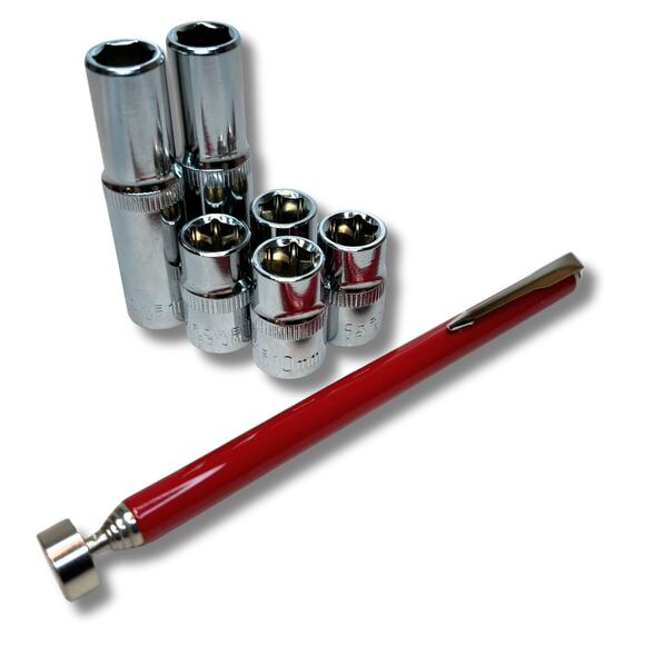 10mm Socket 6 Pcs Set 3/8" Drive Multi Pack 5-Pound Magnetic Pick-up Tool - Picture 1 of 5